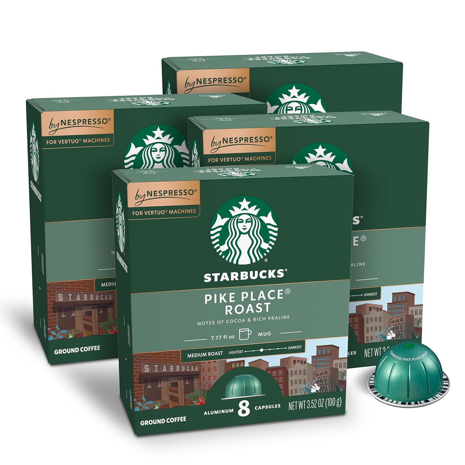 Starbucks by Nespresso Medium Roast Pike Place Roast Coffee (32-count single serve capsules, compatible with Nespresso Vertuo Line System)