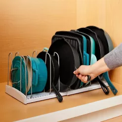YouCopia StoreMore Expandable Cookware Rack Adjustable Pan Organizer for Kitchen Cabinet Storage, White