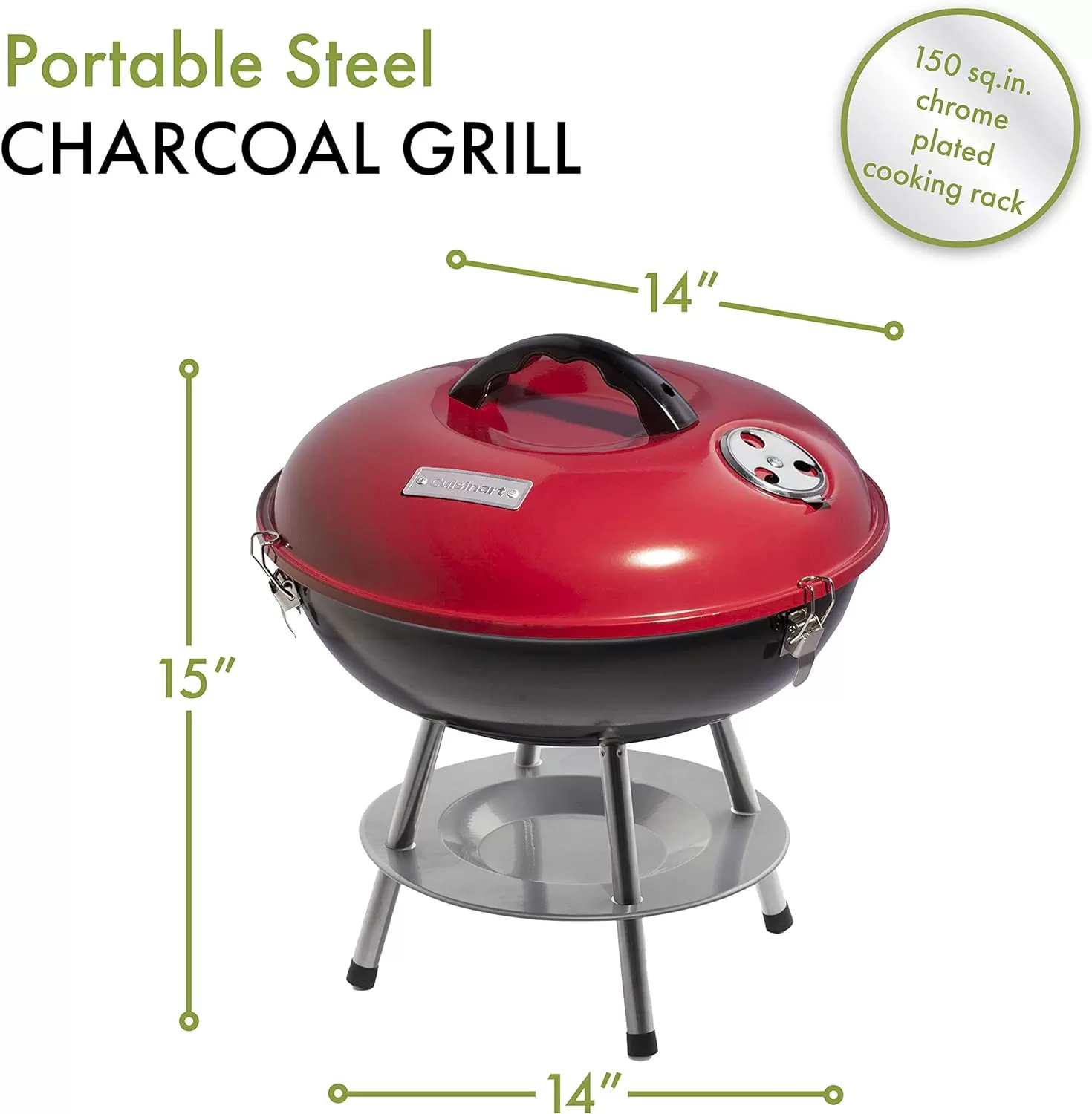 Cuisinart CCG190RB Inch BBQ, 14" x 14" x 15", Portable Charcoal Grill, 14" (Red)