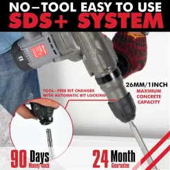 PTS Corded Rotary Hammer Drill 1”26mm 10Amp 110V Combination Rotary Hammer