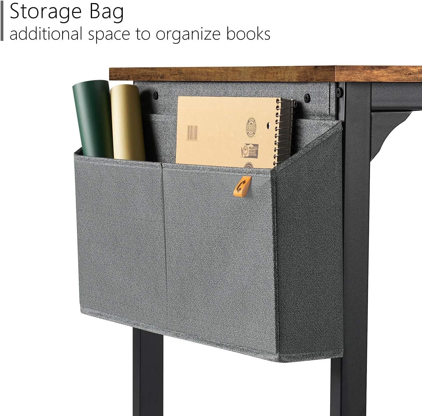 CubiCubi Study Computer Desk 40" Home Office Writing Small Desk, Black Metal Frame, Rustic Brown
