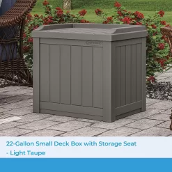 Suncast 22 Gallon Indoor or Outdoor Backyard Patio Small Storage Deck Box, Stone Gray