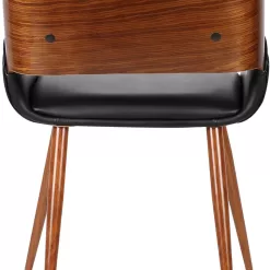 Armen Living Panda Dining Chair in Black Faux Leather and Walnut Wood Finish