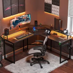 ODK L Shaped Gaming Desk with LED Lights & Power Outlets, 51