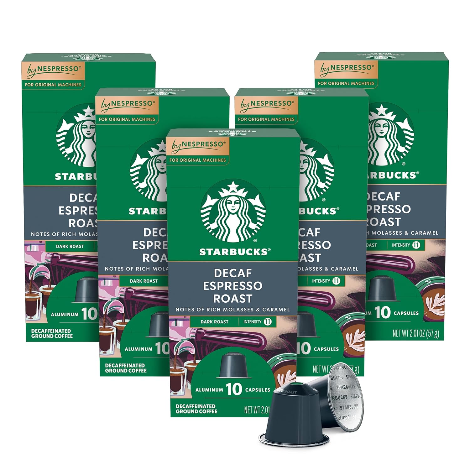 Starbucks by Nespresso Decaf Dark Roast Espresso (50-count single serve capsules, compatible with Nespresso Original Line System)