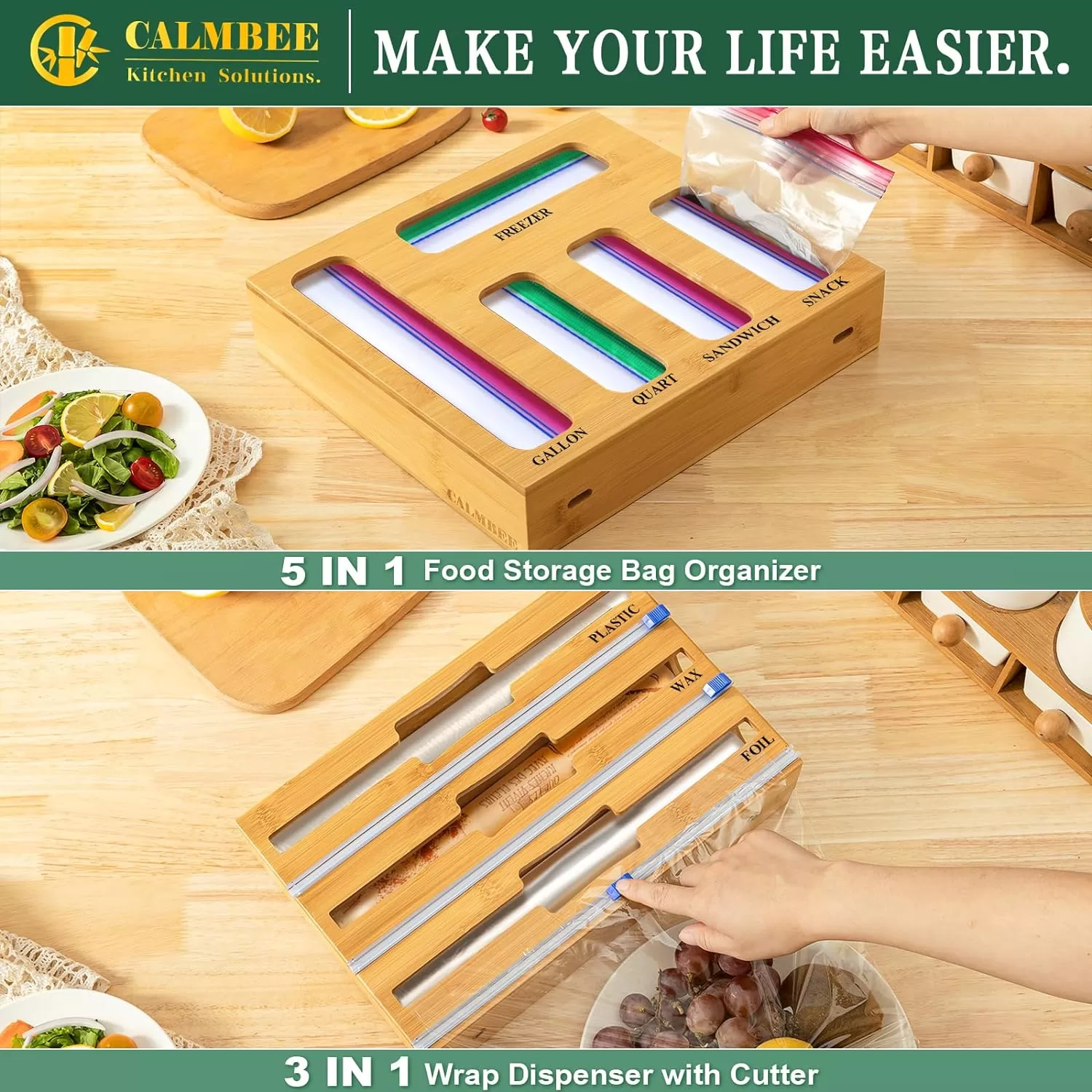 Calmbee 9 IN 1 Storage Bag Organizer for Kitchen Drawer