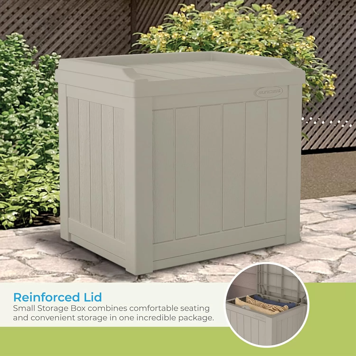 Suncast Small Deck Box-Lightweight Resin Indoor/Outdoor Storage Container, Light Taupe
