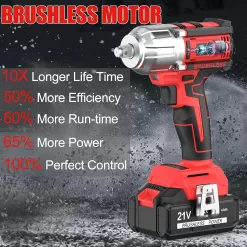 AOBEN 21V Cordless High Torque Impact Wrench 1/2 inch, Powerful Brushless Motor
