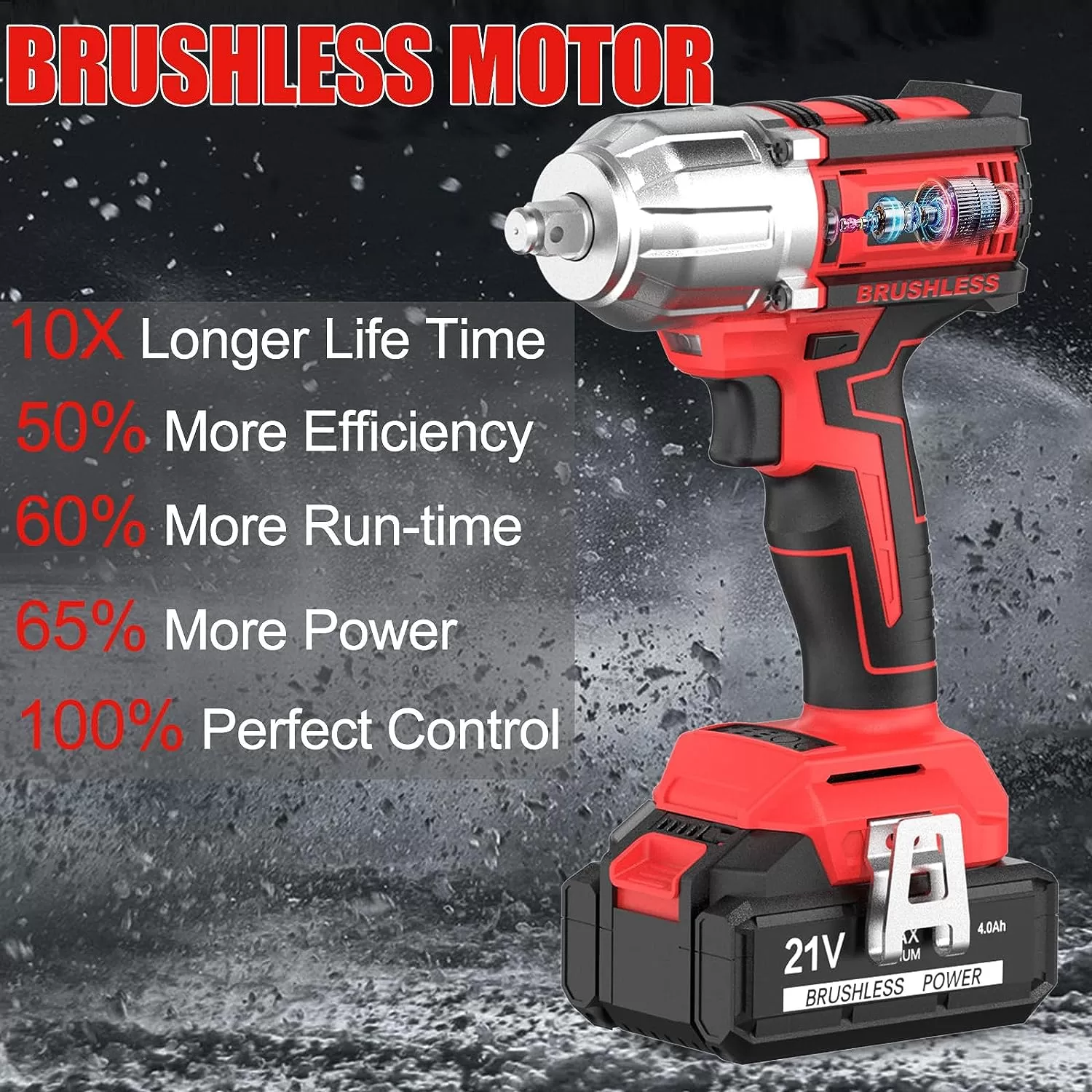 AOBEN 21V Cordless High Torque Impact Wrench 1/2 inch, Powerful Brushless Motor