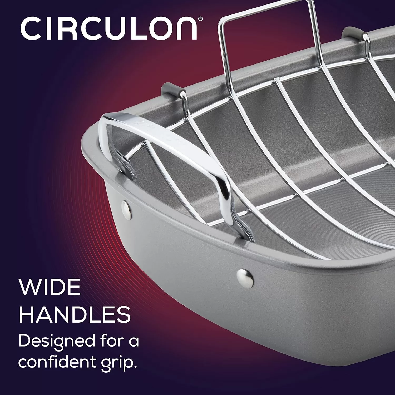 Circulon Nonstick Roasting Pan / Roaster with Rack - 17 Inch x 13 Inch, Gray