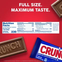 CRUNCH, 36 Count, Milk Chocolate And Crisped Rice, Full Size Individually Wrapped Candy Bars, Trick Or Treat Candy, 1.55 Oz Each
