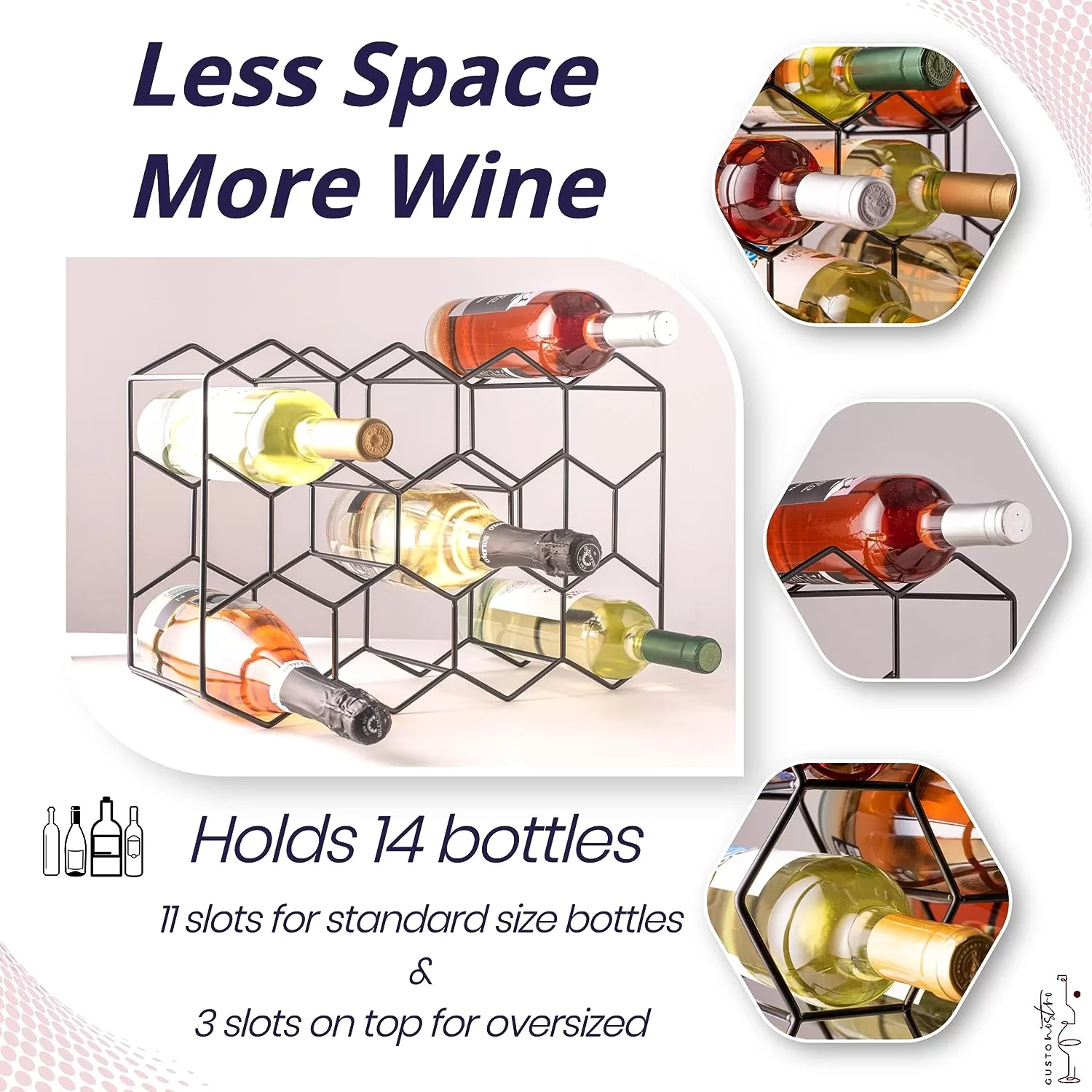 Gusto Nostro Countertop Wine Rack - 14 Bottle Freestanding Modern Black Metal Small