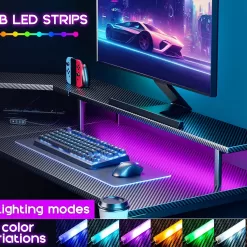ODK L Shaped Gaming Desk with LED Lights & Power Outlets, 51