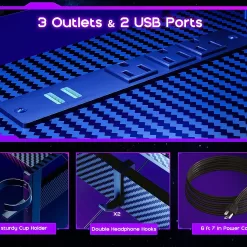 ODK L Shaped Gaming Desk with LED Lights & Power Outlets, 51