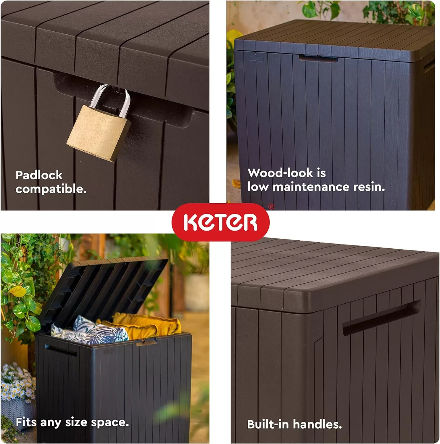 Keter City 30 Gallon Resin Deck Box for Patio Furniture, Pool Accessories, and Storage for Outdoor Toys, Grey