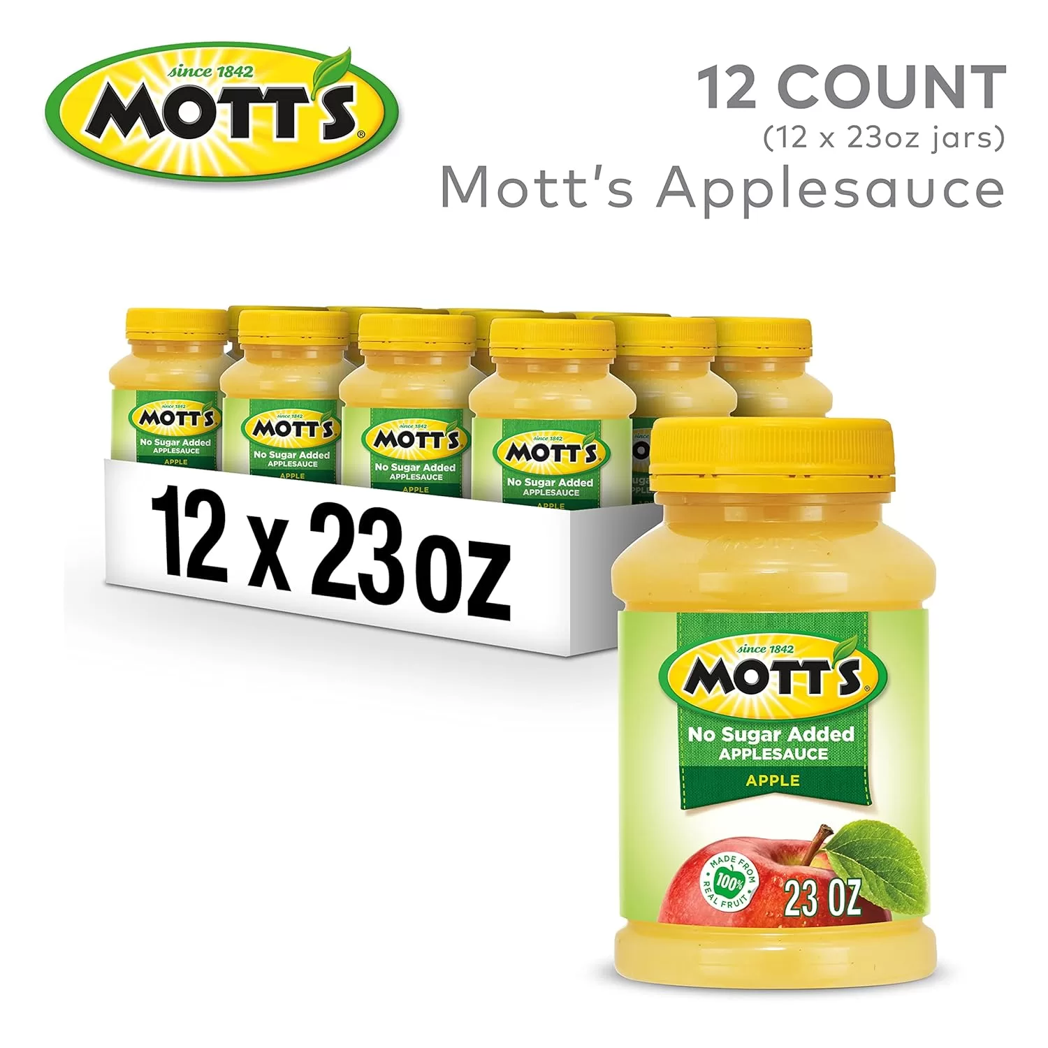 Mott's No Sugar Added Applesauce, 23 Ounce Jar (Pack of 12)
