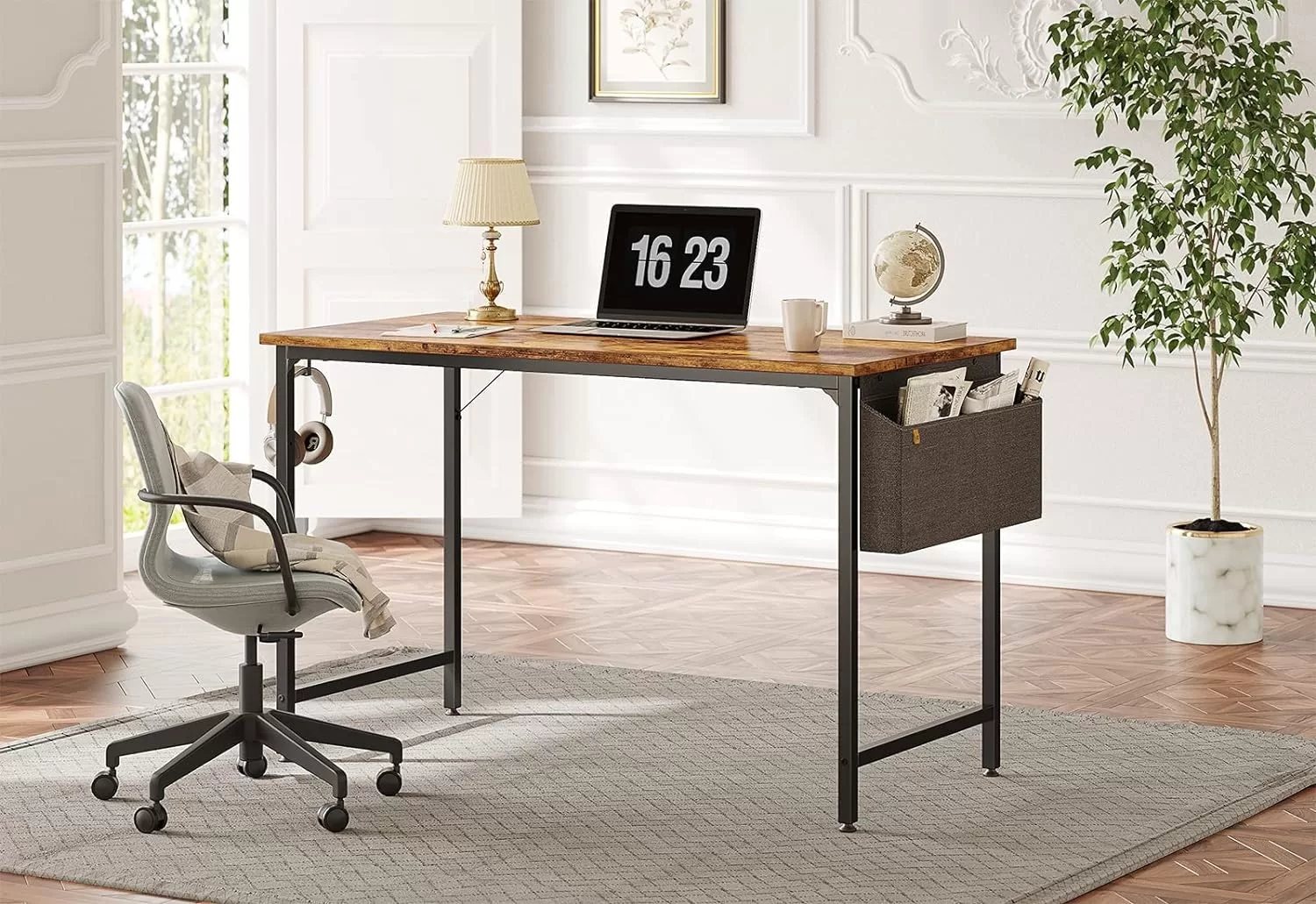 CubiCubi Study Computer Desk 40" Home Office Writing Small Desk, Black Metal Frame, Rustic Brown