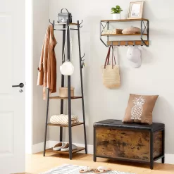 VASAGLE ALINRU Coat Rack with 3 Shelves, Stand with Hooks