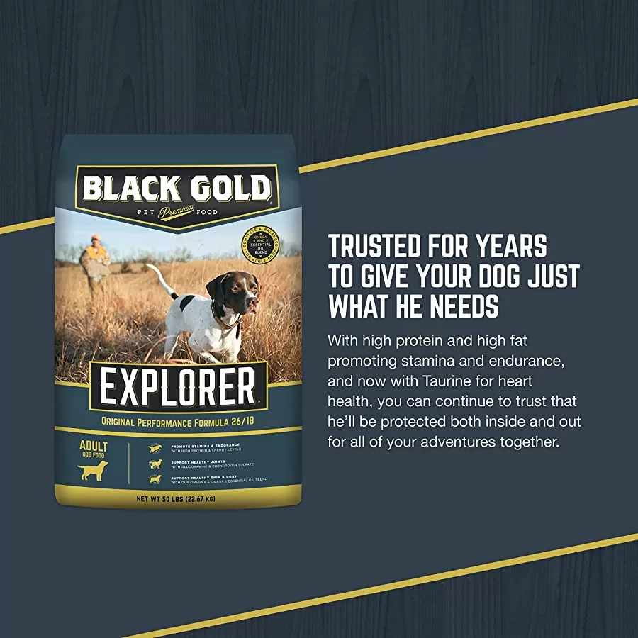 Black Gold Explorer Dry Dog Food for Adult Dogs, Original Performance 26/18 Formula, 50 lb Bag