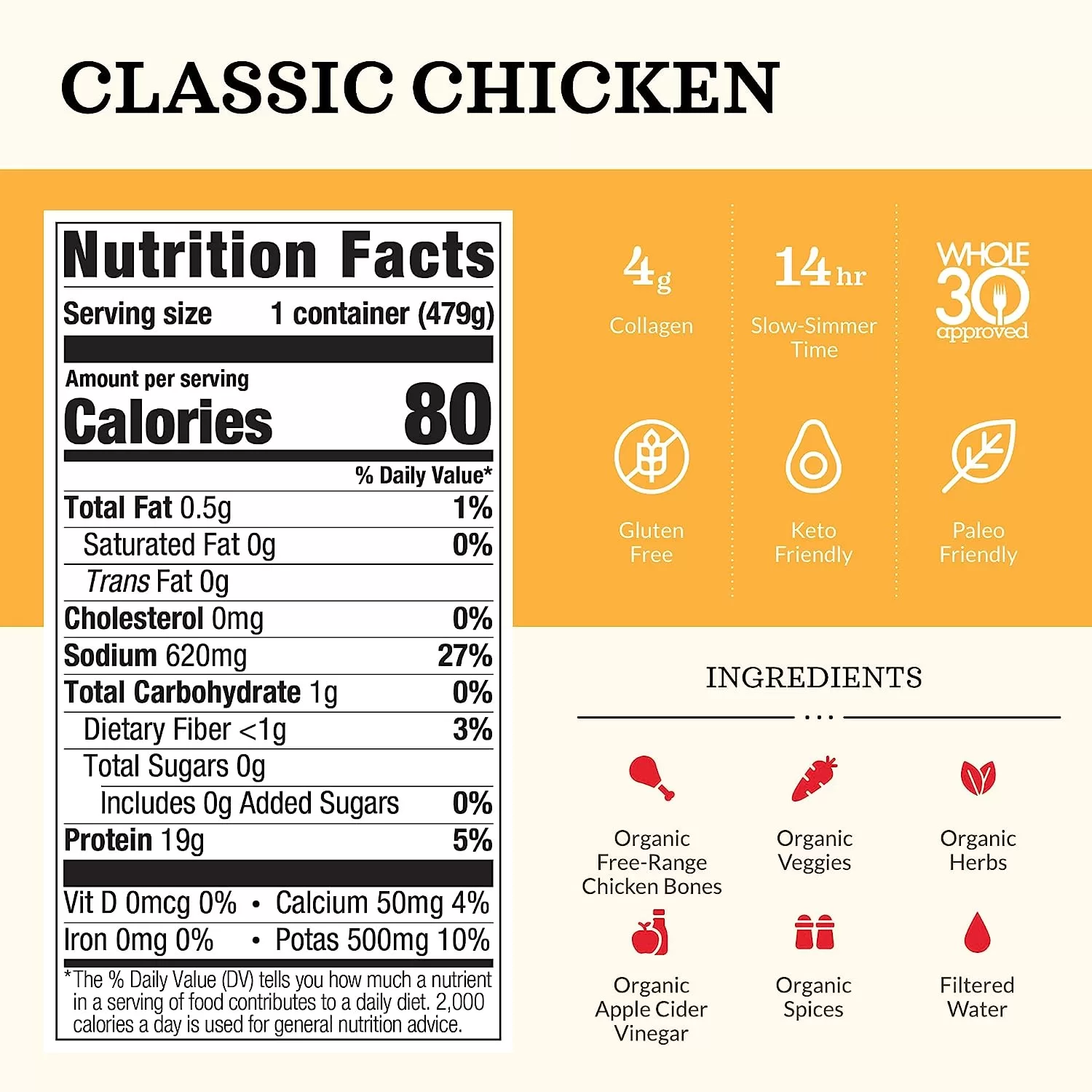 Chicken Bone Broth Soup by Kettle and Fire, Pack of 6, 16.9 Ounce