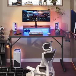Bestier Small Gaming Desk with Monitor Stand, 42 inch LED Computer Desk, Gamer Workstation