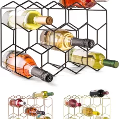 Gusto Nostro Countertop Wine Rack - 14 Bottle Freestanding Modern Black Metal Small