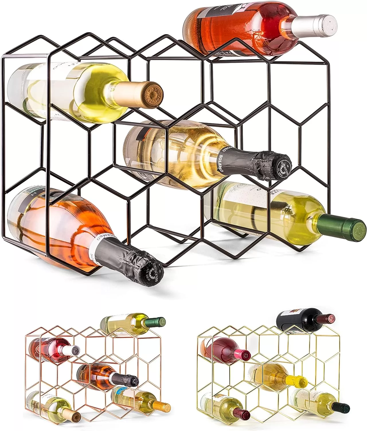 Gusto Nostro Countertop Wine Rack - 14 Bottle Freestanding Modern Black Metal Small
