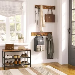 HOOBRO Shoe Bench Set, Entryway Shoe Rack with Coat Hooks, Hall Tree Coat Rack, Mud Room Bench, Rustic Brown BF07MT01