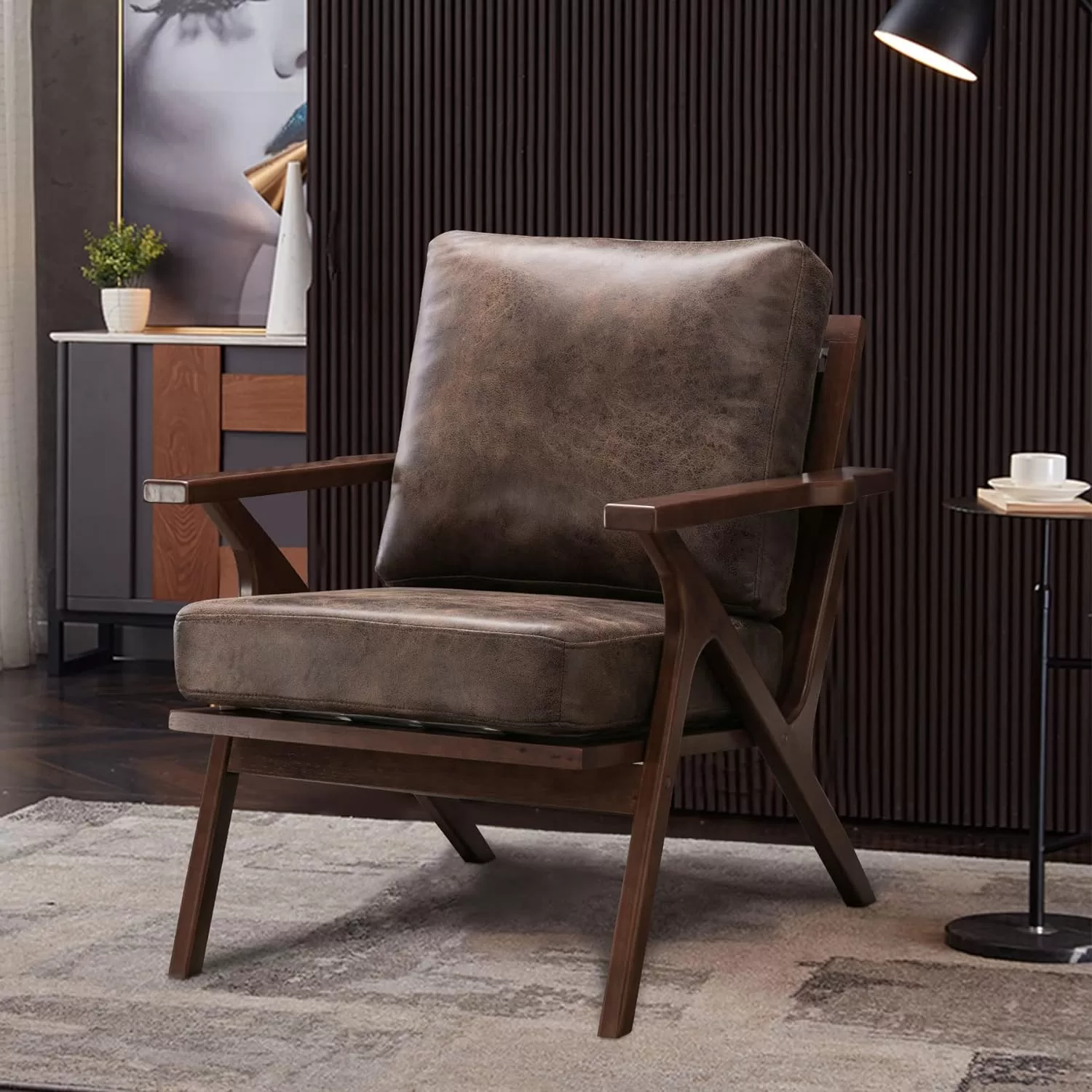 Bonzy Home Mid-Century Modern Accent Chair, Retro Brown