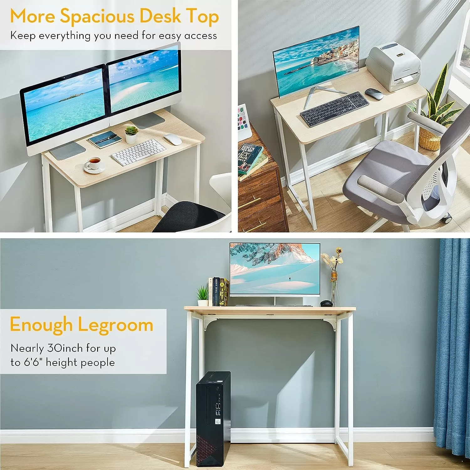 WOHOMO Folding Desk, Small Foldable Desk 31.5" for Small Spaces, Oak