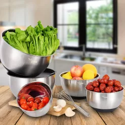 Wildone Mixing Bowls Set of 5, Stainless Steel Nesting Bowls with Airtight Lids