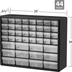 Akro-Mils 10144, 44 Drawer Plastic Parts Storage Hardware and Craft Cabinet, 20-Inch W x 6.37-Inch D x 15.81-Inch H, Black