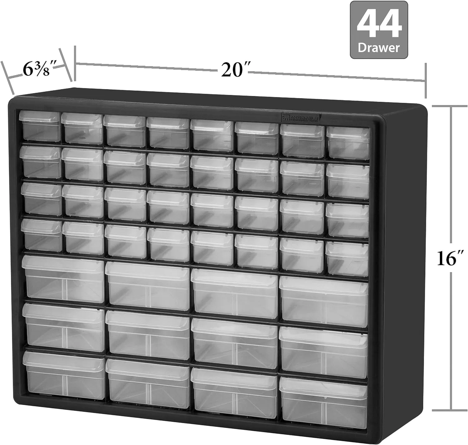 Akro-Mils 10144, 44 Drawer Plastic Parts Storage Hardware and Craft Cabinet, 20-Inch W x 6.37-Inch D x 15.81-Inch H, Black