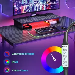 Bestier Small Gaming Desk with Monitor Stand, 42 inch LED Computer Desk, Gamer Workstation