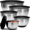 Priority Chef Premium Mixing Bowls With Airtight Lids Set, Thicker Stainless Steel Mixing Bowl Set, Black