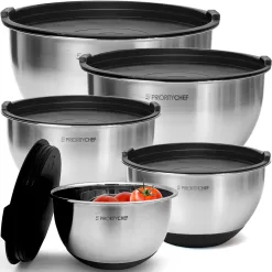 Priority Chef Premium Mixing Bowls With Airtight Lids Set, Thicker Stainless Steel Mixing Bowl Set, Black