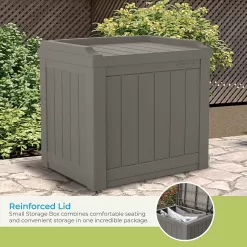 Suncast 22 Gallon Indoor or Outdoor Backyard Patio Small Storage Deck Box, Stone Gray
