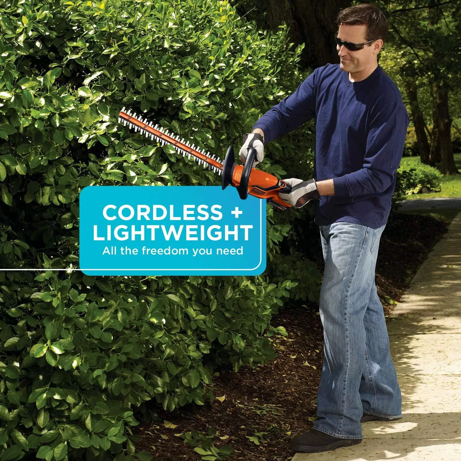 BLACK+DECKER 20V MAX Cordless Hedge Trimmer, Battery and Charger Included (LHT2220), Orange