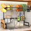 Over The Sink Dish Drying Rack, Adjustable (26.8" to 34.6") Large Dish Drying Rack for Kitchen Counter, 2 Tier Black