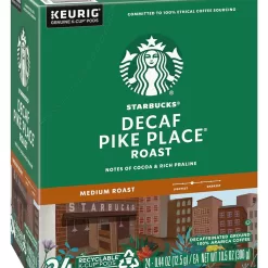 Starbucks Coffee K-Cup Pods, Decaf Pike Place Roast, Medium Roast Decaffeinated Coffee, 24 CT K-Cups Per Box (Pack of 1 Box)