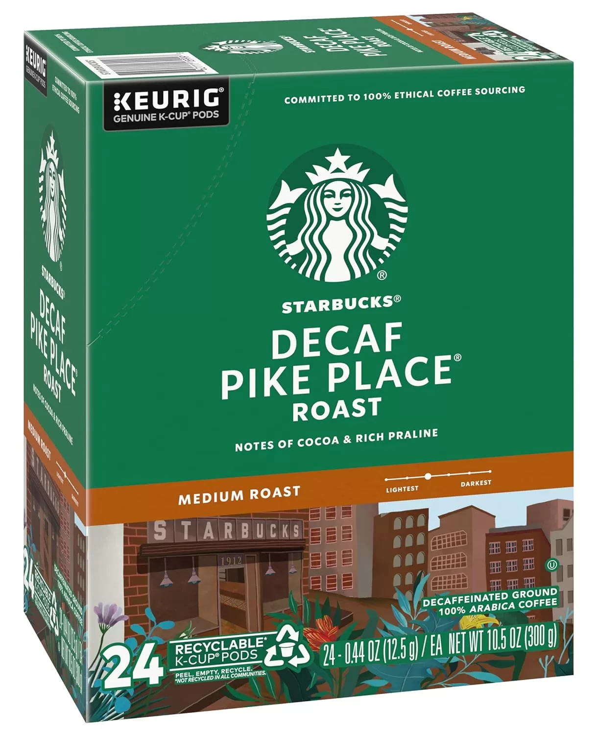 Starbucks Coffee K-Cup Pods, Decaf Pike Place Roast, Medium Roast Decaffeinated Coffee, 24 CT K-Cups Per Box (Pack of 1 Box)