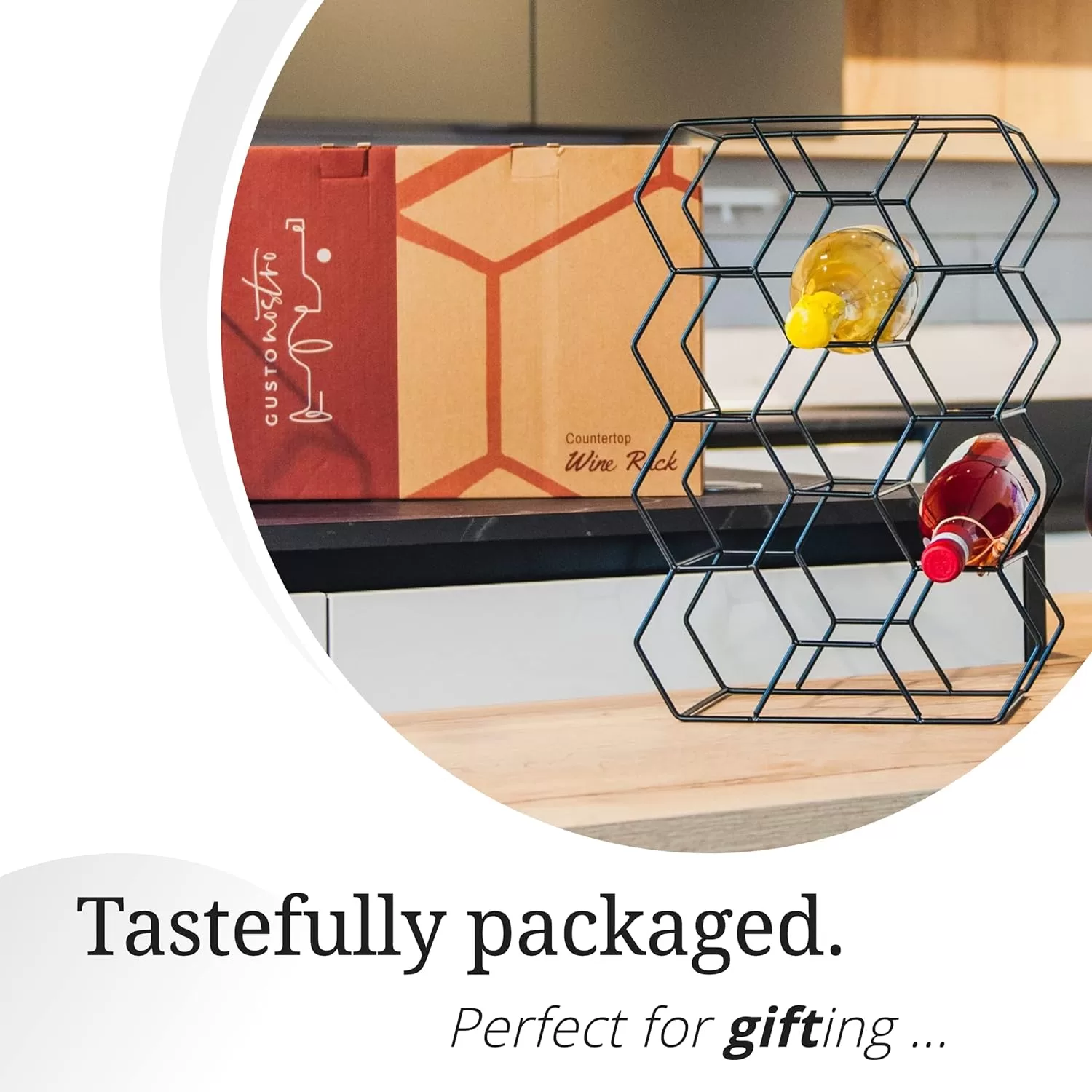 Gusto Nostro Countertop Wine Rack - 14 Bottle Freestanding Modern Black Metal Small