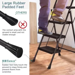 HBTower 3 Step Ladder with Tool Tray, Folding Step Stool with Wide Non-Slip Pedal and Comfort Handgrip, Black