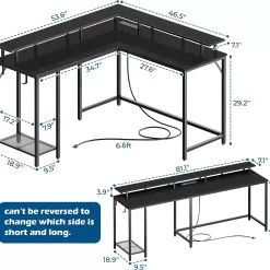 SUPERJARE L Shaped Gaming Desk with Power Outlets & LED Lights, Computer Desk, Black
