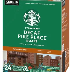 Starbucks Coffee K-Cup Pods, Decaf Pike Place Roast, Medium Roast Decaffeinated Coffee, 24 CT K-Cups Per Box (Pack of 1 Box)