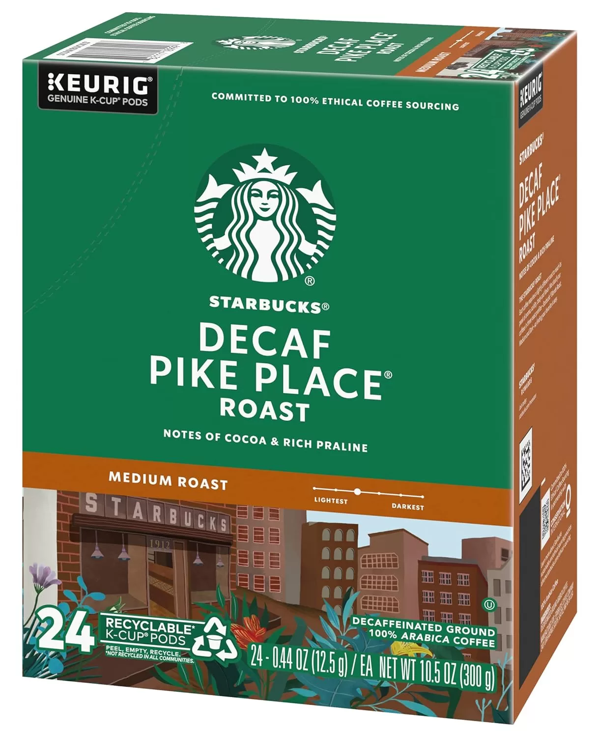 Starbucks Coffee K-Cup Pods, Decaf Pike Place Roast, Medium Roast Decaffeinated Coffee, 24 CT K-Cups Per Box (Pack of 1 Box)