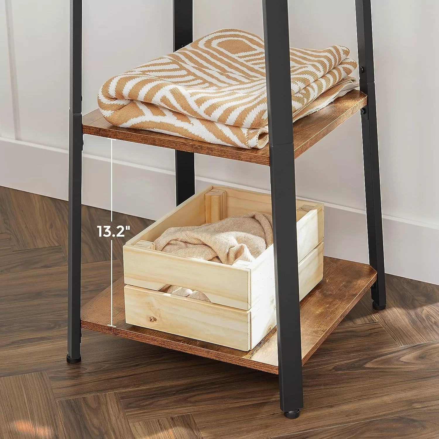 VASAGLE ALINRU Coat Rack with 3 Shelves, Stand with Hooks