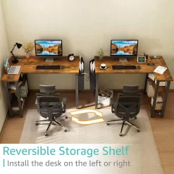Lufeiya Small L Shaped Desk with Power Outlet Shelves, 40 Inch Corner Desk for Small Space Home Office, Rustic Brown