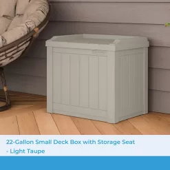 Suncast Small Deck Box-Lightweight Resin Indoor/Outdoor Storage Container, Light Taupe