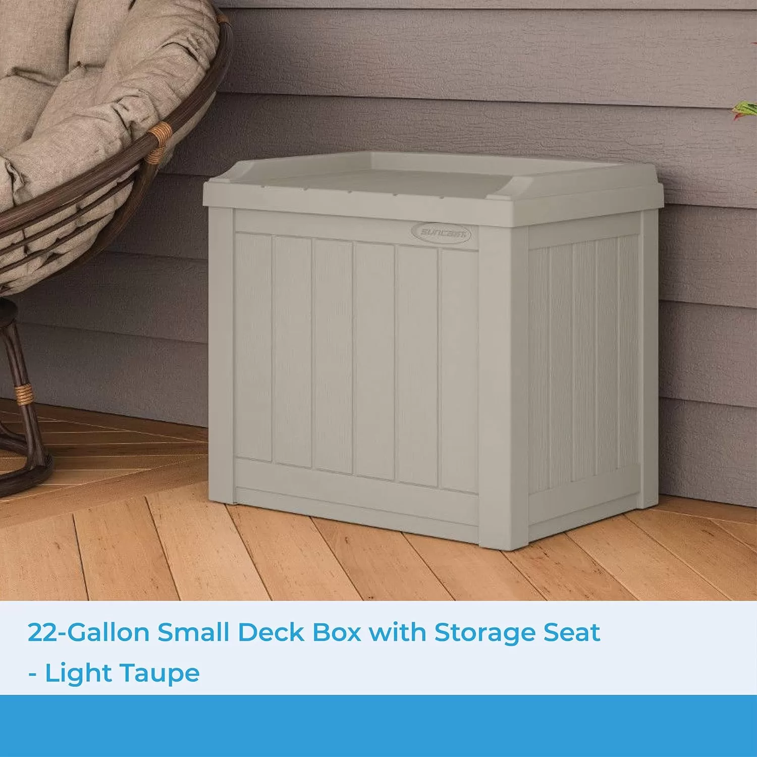 Suncast Small Deck Box-Lightweight Resin Indoor/Outdoor Storage Container, Light Taupe